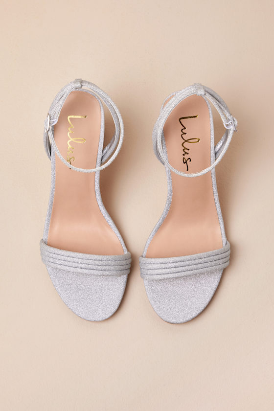 Lulus Mabrie Silver Glitter Ankle Strap High Heel Sandals In Silver