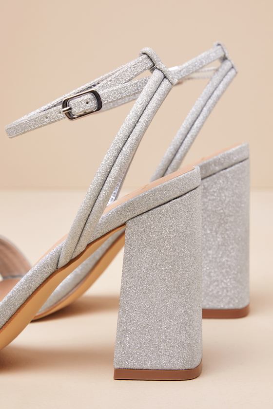 Lulus Mabrie Silver Glitter Ankle Strap High Heel Sandals In Silver
