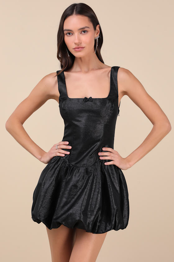 NIA CLEMENS BLACK BUBBLE-HEM MINI DRESS 