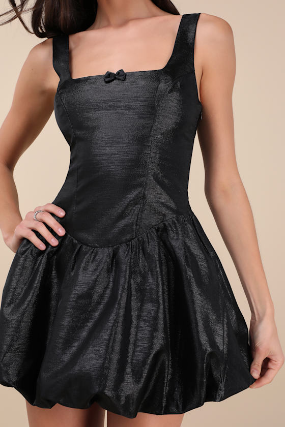NIA CLEMENS BLACK BUBBLE-HEM MINI DRESS 