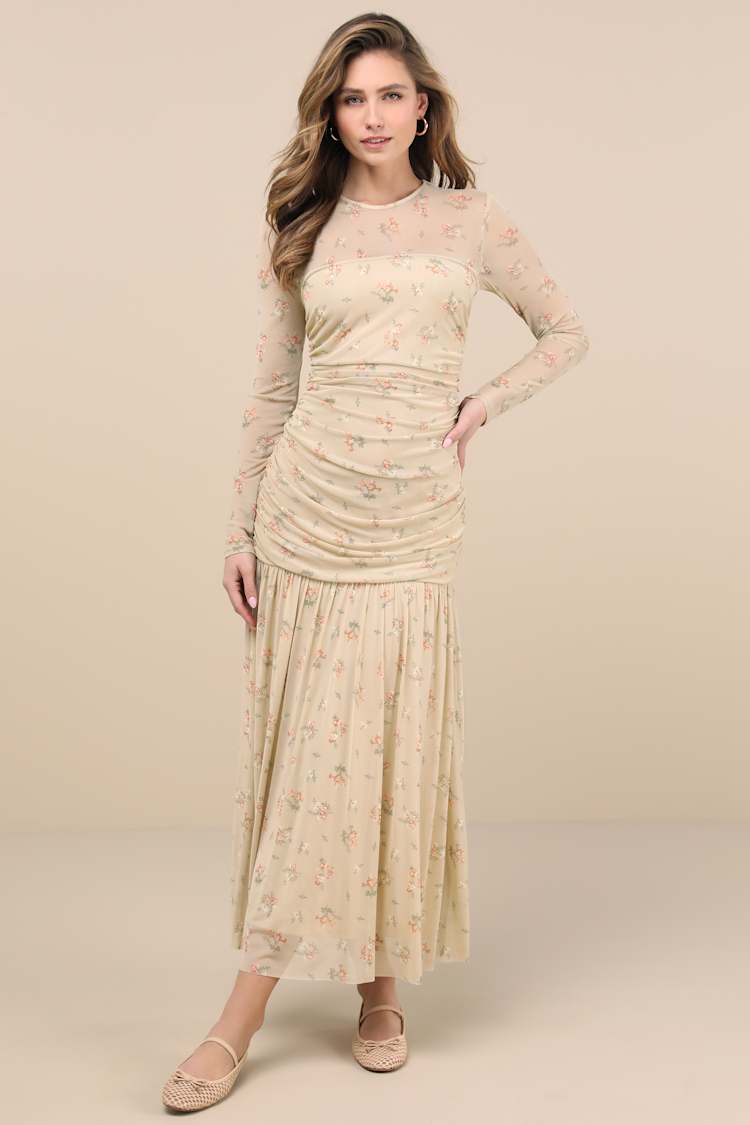 chinese dress ladies Marigold Lime Yellow Floral Drop Waist Maxi Dress – Leela Lane main image 1