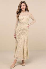 Easy Delight Beige Floral Drop Waist Maxi Dress 1