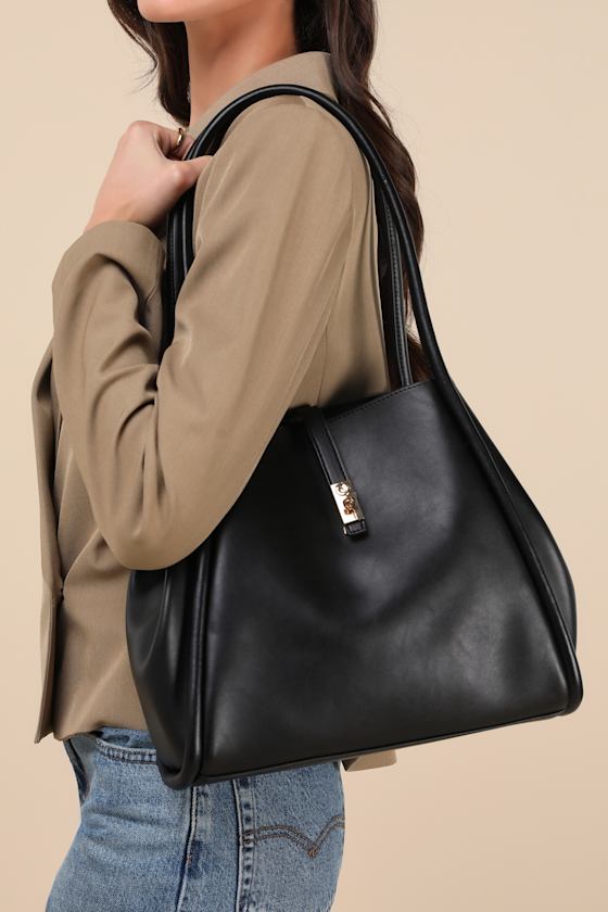 Odonna Black Vegan Leather Tote Bag 7