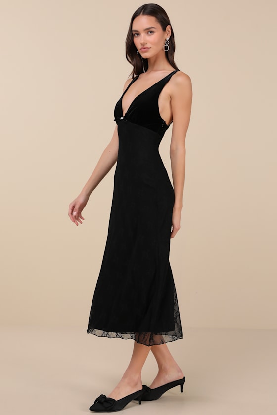 NIA GUEST BLACK VELVET LACE SLEEVELESS MIDI DRESS