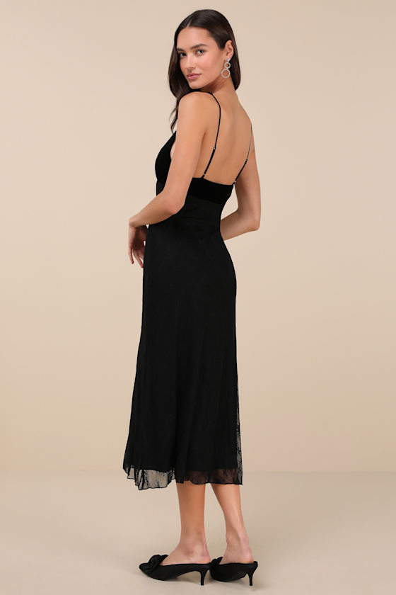 NIA GUEST BLACK VELVET LACE SLEEVELESS MIDI DRESS