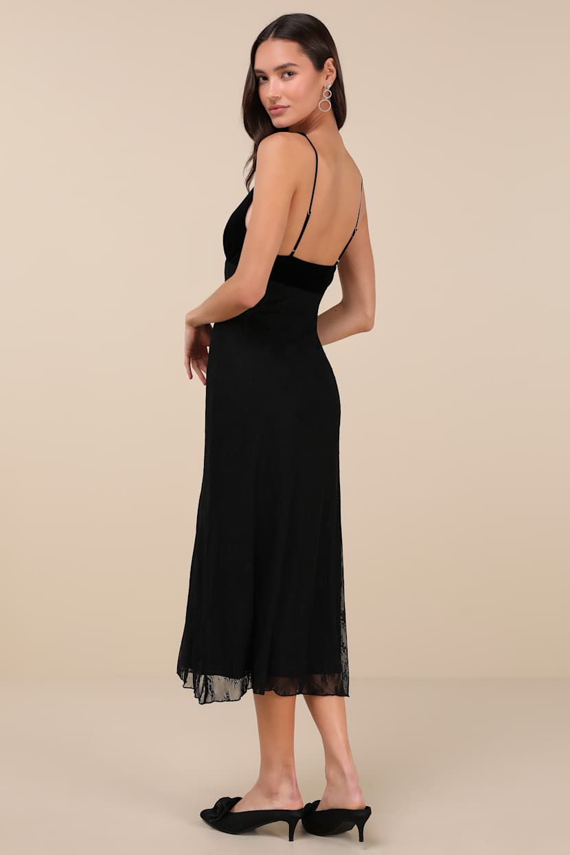 NIA Guest Dress - Black Dress - Velvet Lace Dress - Midi Dress - Lulus