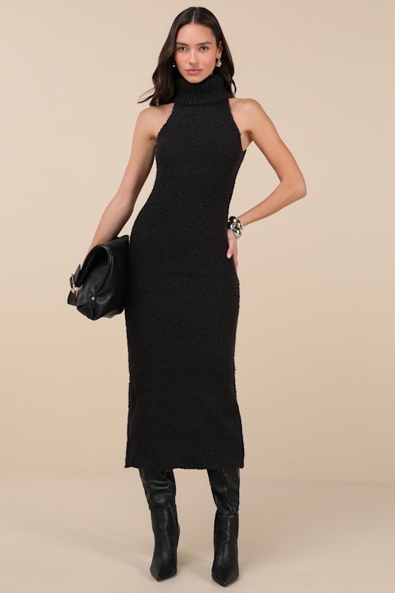 Glamorous Savanah Black Turtleneck Midi Sweater Dress