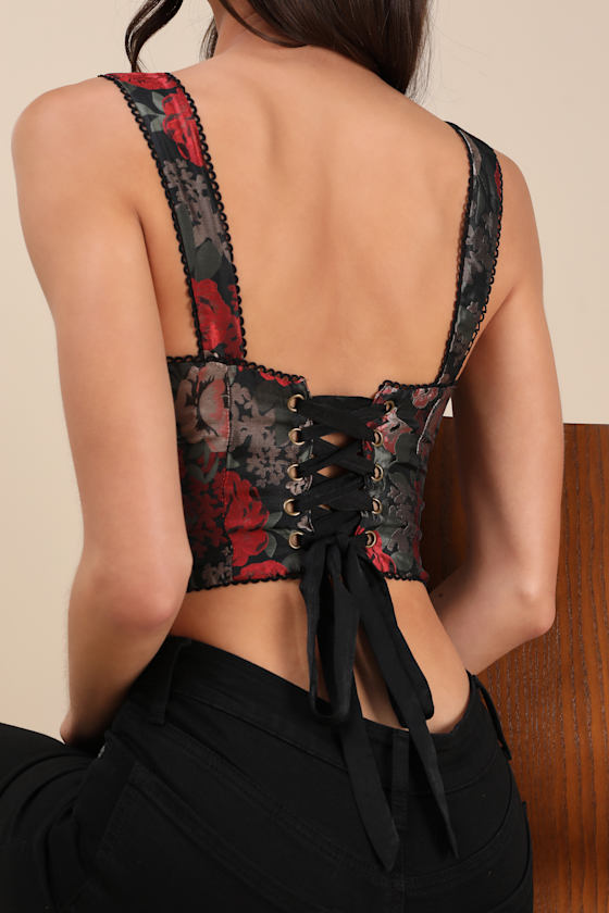 Shop Nia Elizabeth Black Multi Jacquard Bustier Top