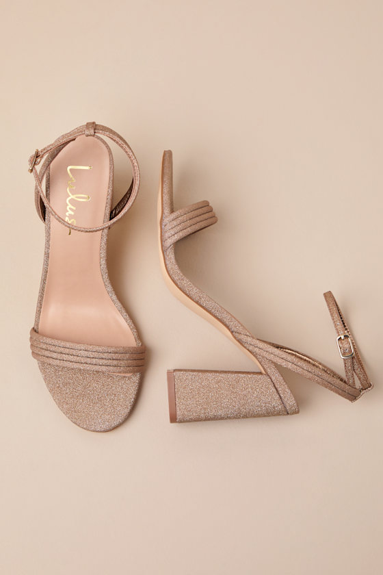 Lulus Mabrie Bronze Glitter Ankle Strap High Heel Sandals In Gold