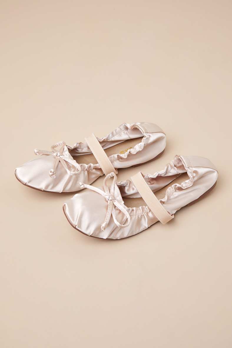 Callinda Champagne Satin Bow Ballet Flats