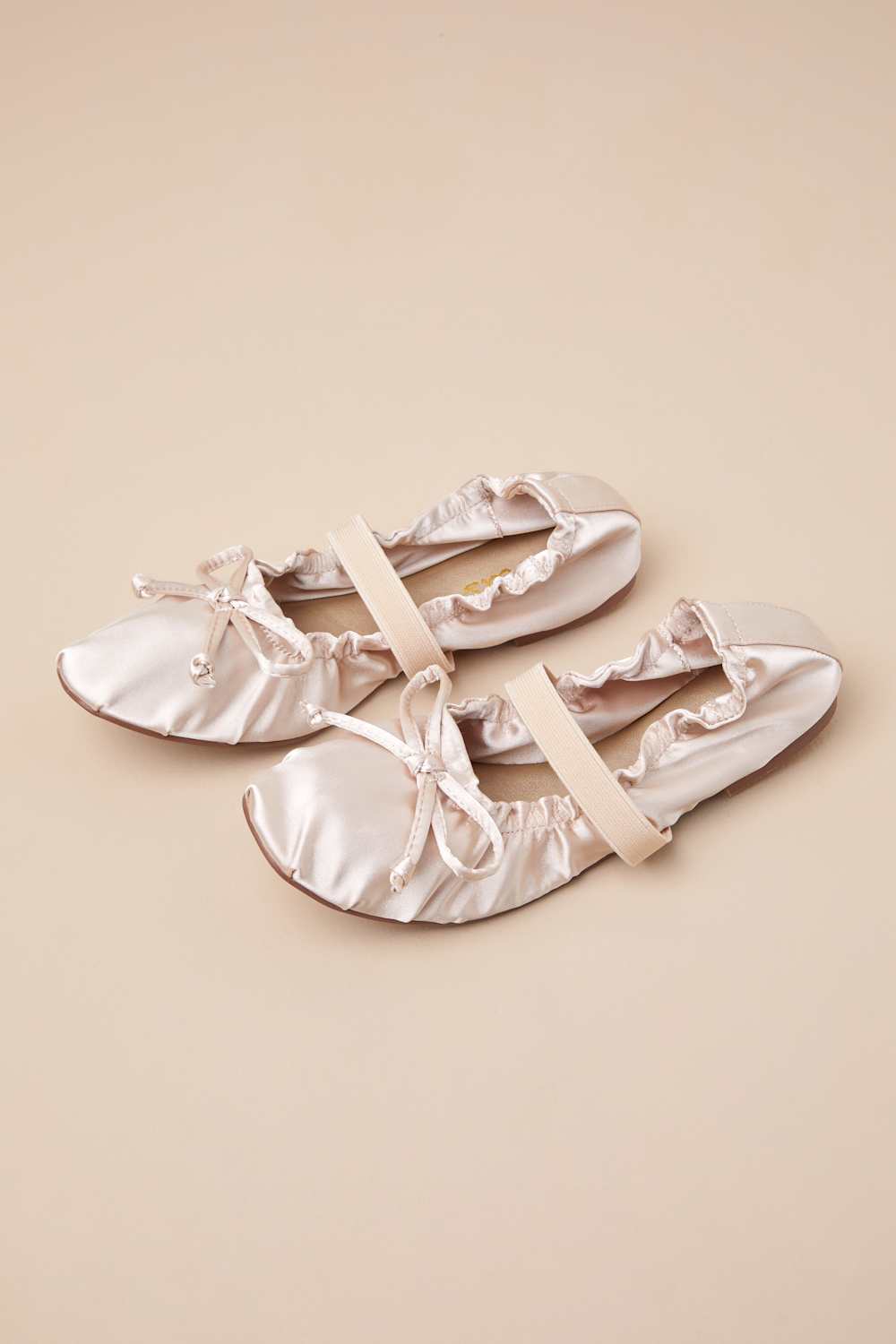Callinda Champagne Satin Bow Ballet Flats