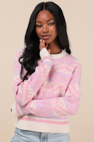 Delightful Weather Pink and Lilac Pullover Sweater 2