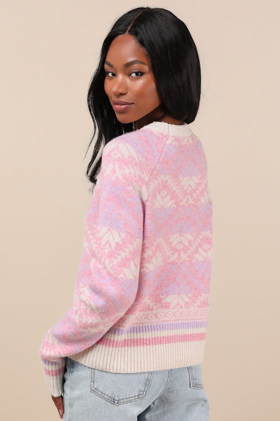 Lulus Delightful Weather Pink And Lilac Pullover Sweater In Lilac