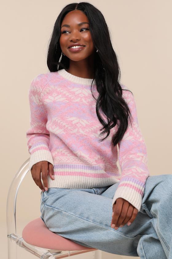 Pink and Lilac Sweater - Pullover Sweater - Crew Neck Pullover - Image 4
