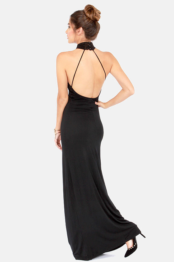 black backless maxi dress