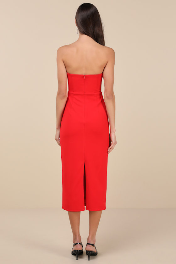 Lulus Vivacious Aesthetic Red Cutout Strapless Midi Dress In Red