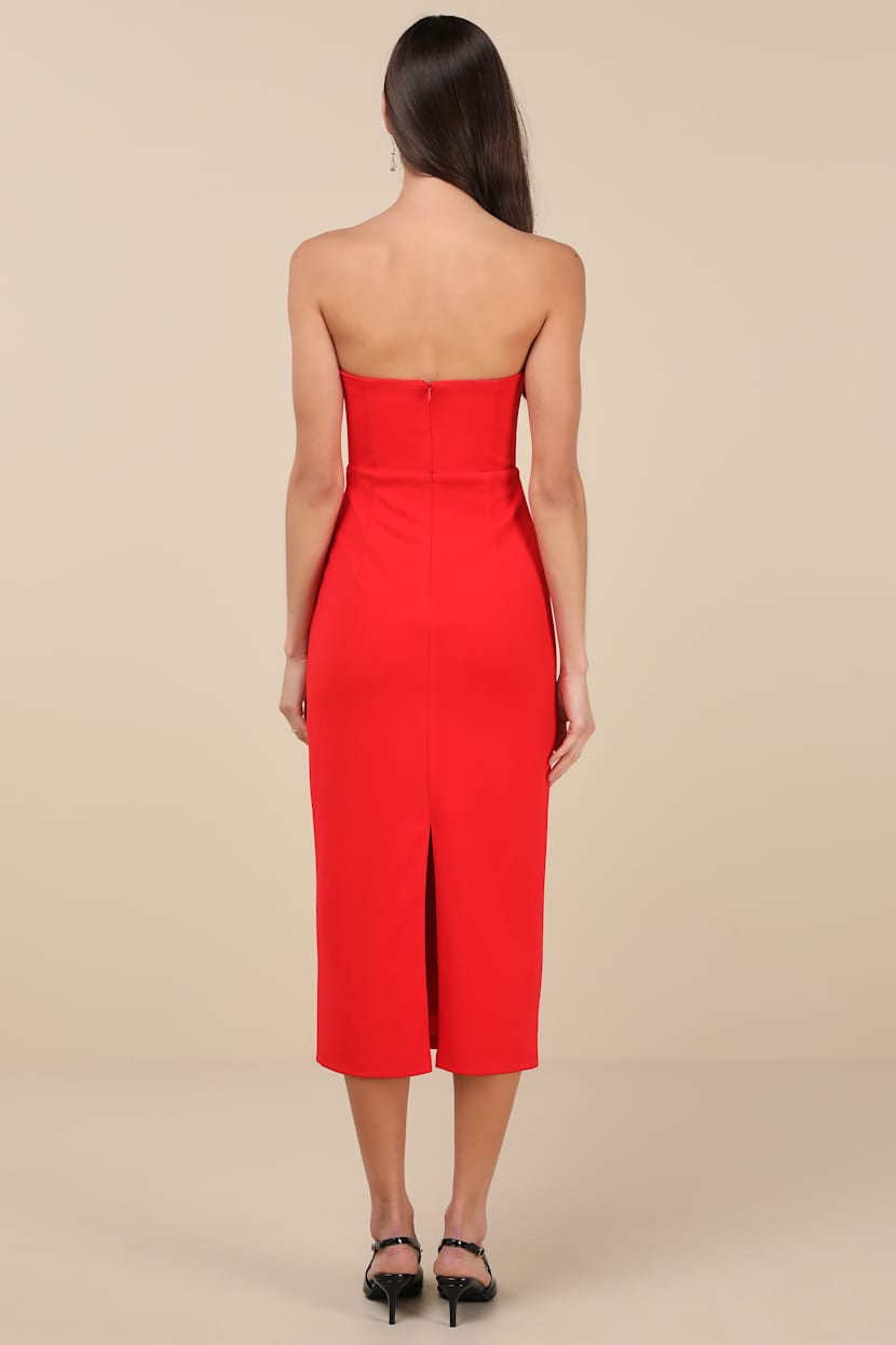 Red Midi Dress - Strapless Bow Dress - Cutout Bodycon Dress - Lulus Red Midi Dress - Strapless Bow Dress - Cutout Bodycon Dress - Lulus