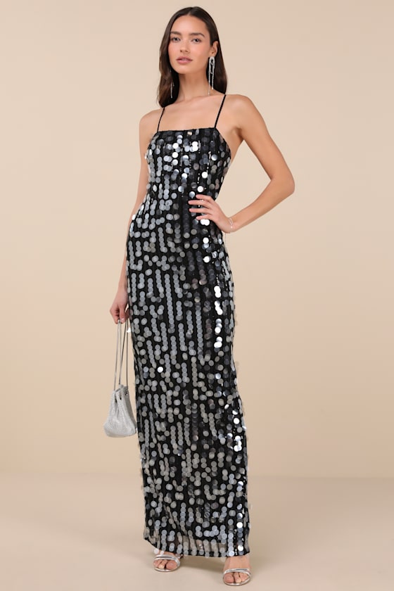 Lulus Magdala Black Sequin Backless Maxi Dress In Black