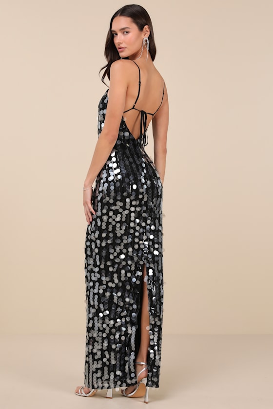 Lulus Magdala Black Sequin Backless Maxi Dress In Black