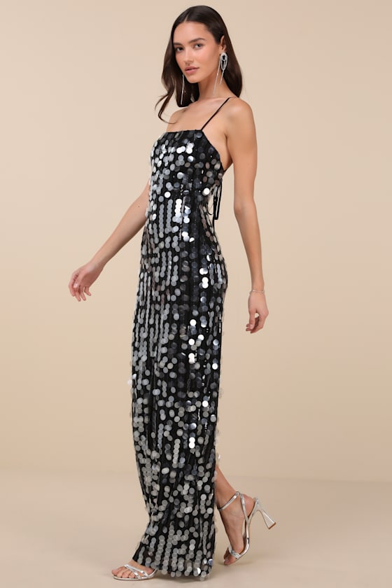 Lulus Magdala Black Sequin Backless Maxi Dress In Black