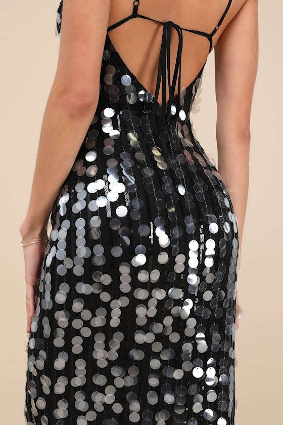 Lulus Magdala Black Sequin Backless Maxi Dress In Black