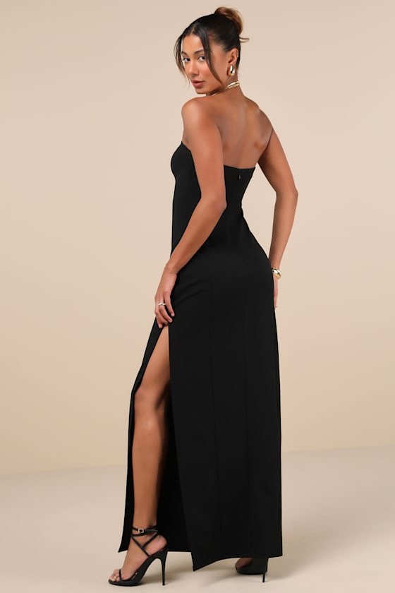 Lulus Infamous Icon Black Strapless Column Maxi Dress In Black
