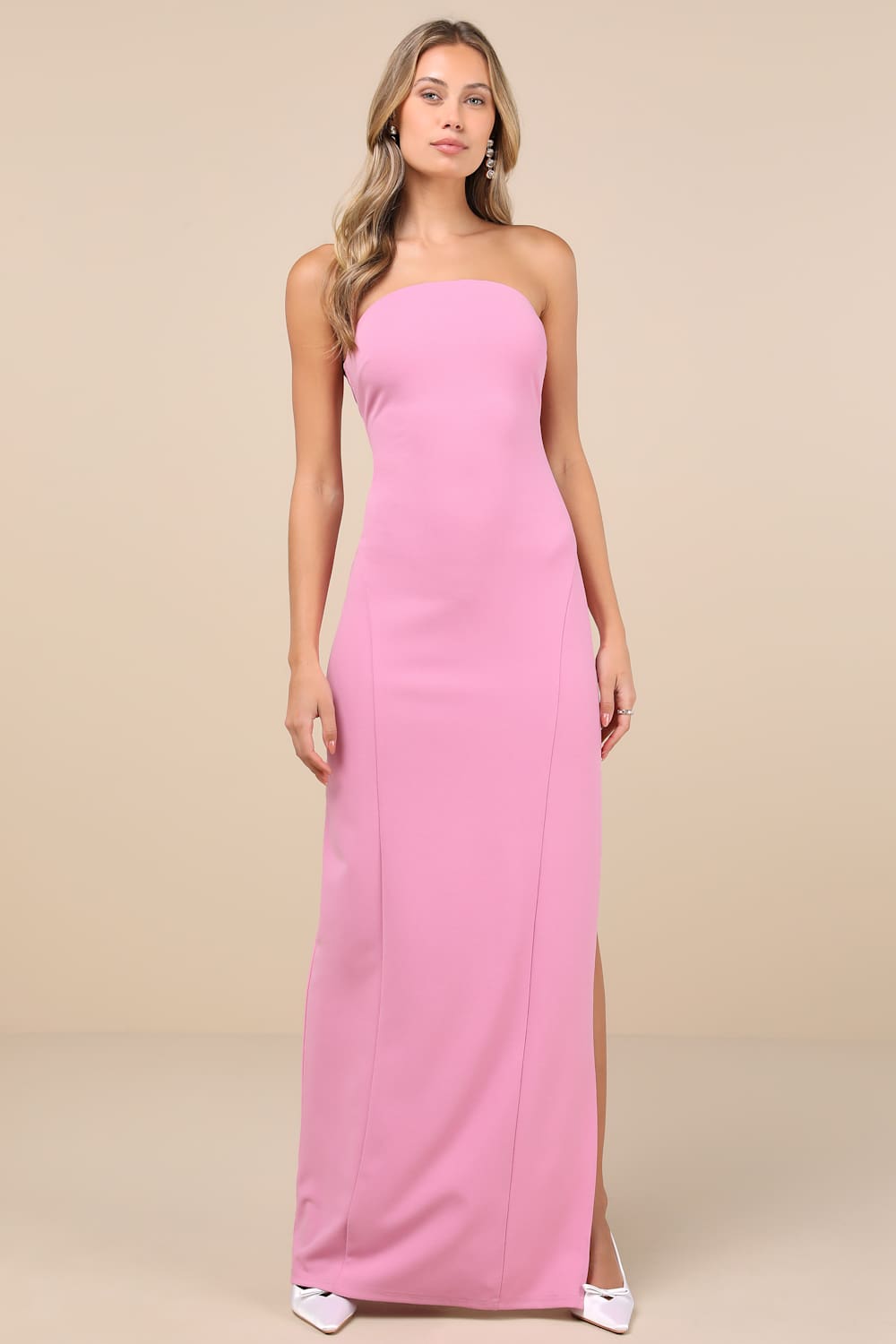 Infamous Icon Light Pink Strapless Column Maxi Dress