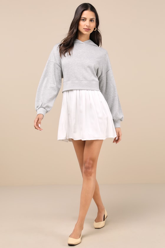 Serene Sweetness Heather Grey Layered Sweatshirt Mini Dress 3