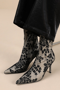 Marquetta Black Lace Pointed-Toe Ankle Booties 1