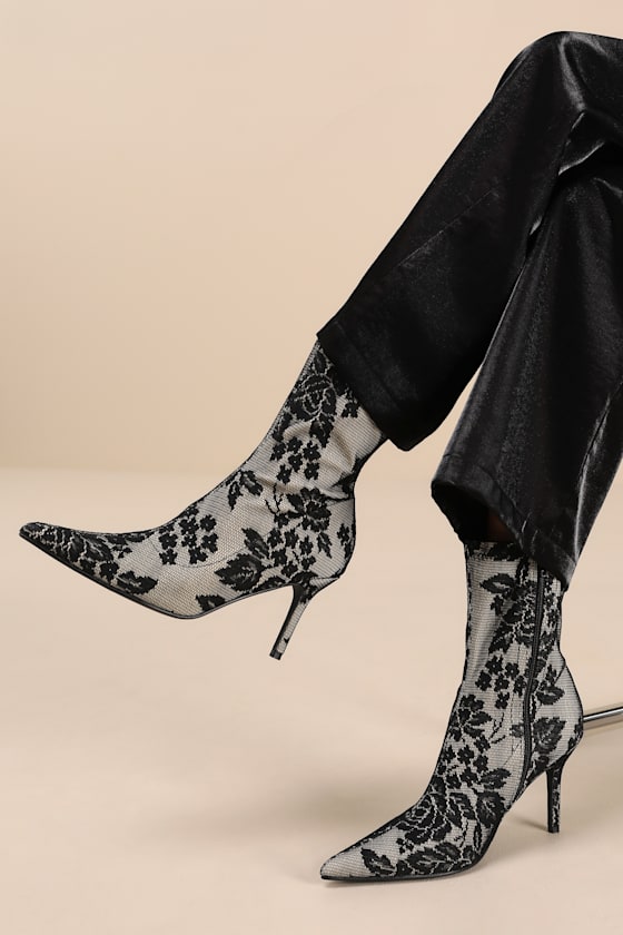 Marquetta Black Lace Pointed-Toe Ankle Booties 5