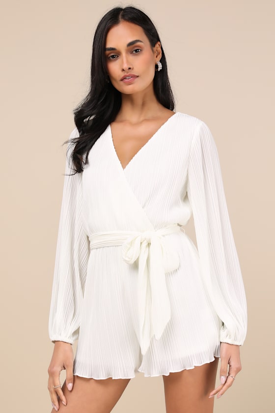 Lulus Plissed To Be Here White Plisse Balloon Sleeve Romper In White