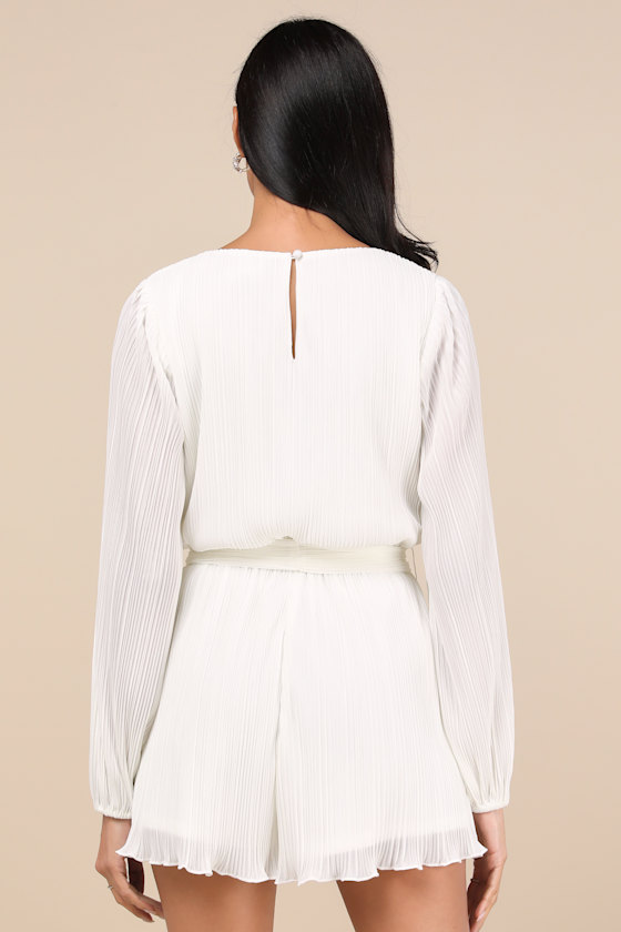 Lulus Plissed To Be Here White Plisse Balloon Sleeve Romper In White