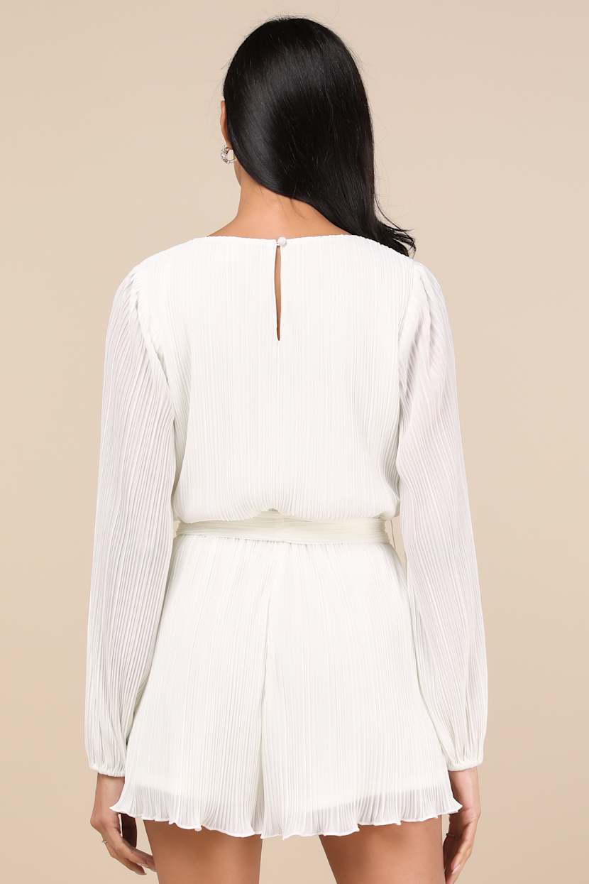 Plissed to Be Here White Plisse Balloon Sleeve Romper