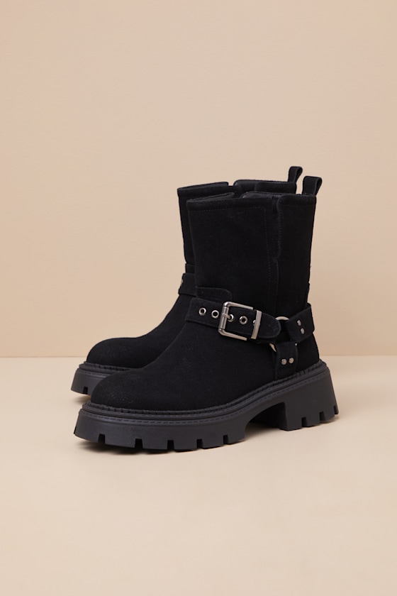 Rylander Black Suede Moto Ankle Boots 3
