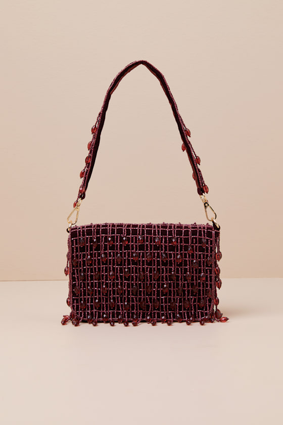 Elenna Dark Plum Purple Beaded Shoulder Bag 2