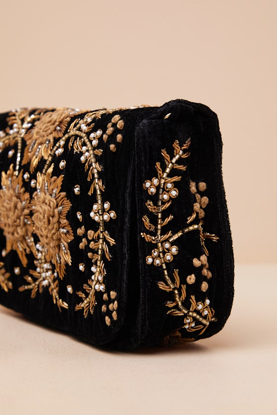 Lulus Tilla Black Velvet Embroidered Clutch In Black