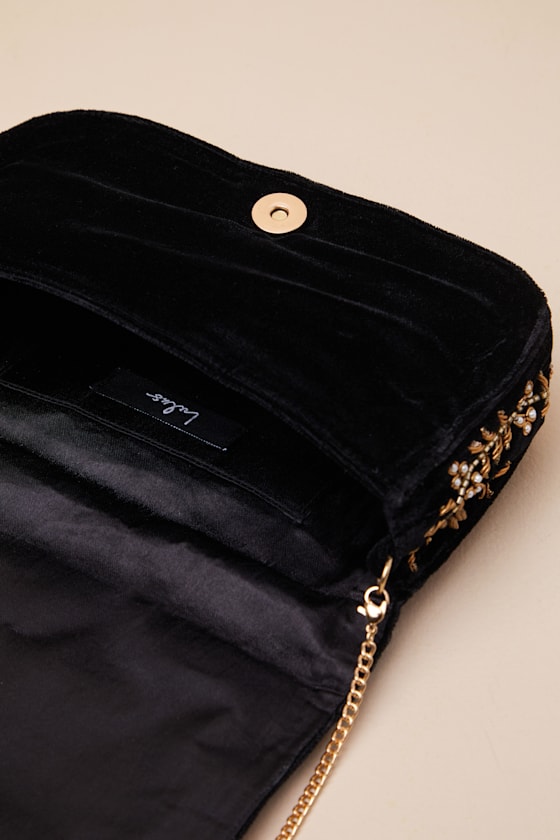 Lulus Tilla Black Velvet Embroidered Clutch In Black