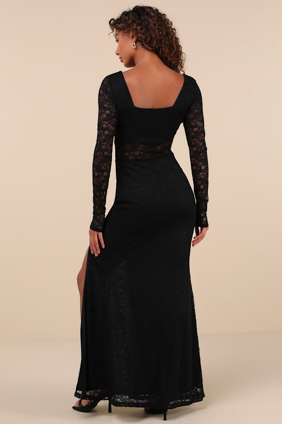 Sensationally Poised Black Lace Long Sleeve Maxi Dress 2
