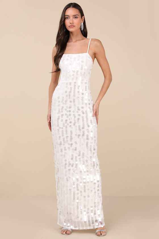 Lulus Magdala White Sequin Backless Maxi Dress In White
