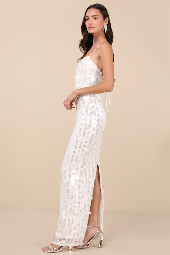 Lulus Magdala White Sequin Backless Maxi Dress In White