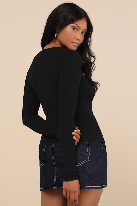 Flirty Little Secret Black Ribbed Cutout Long Sleeve Top - thumbnail 6