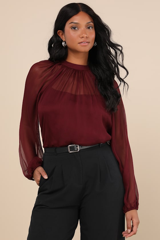 Angelically Airy Burgundy Balloon Sleeve Top