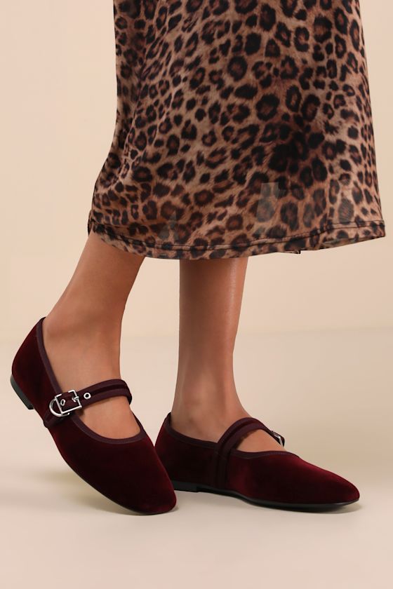 Jolin Cherry Velvet Mary Jane Flats 1