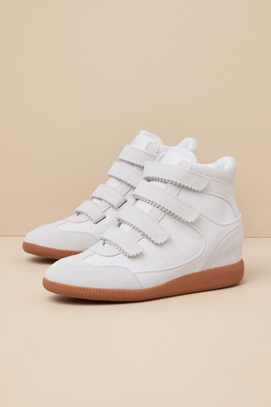 Steve Madden Mustang White Suede High-top Wedge Sneakers In White