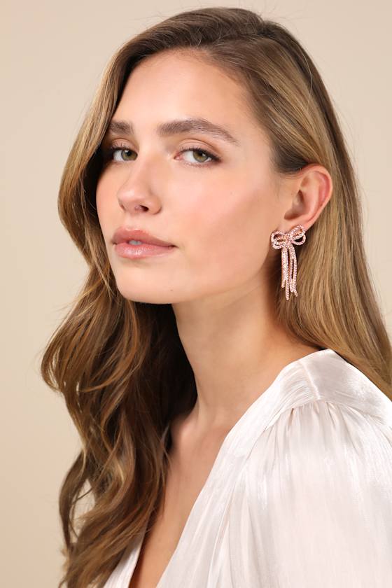 Completely Coquette Pink Rhinestone Bow Earrings 4