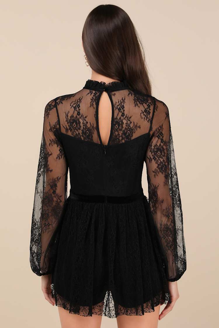 Incredibly Darling Black Lace Tie-Neck Romper