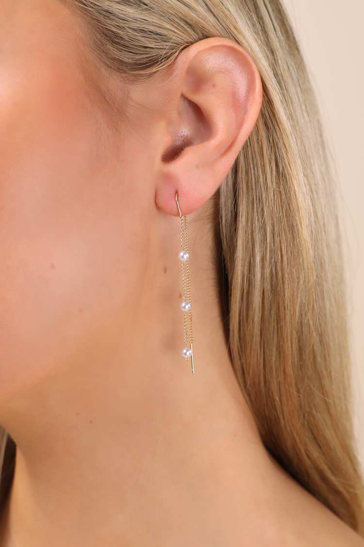 Simply Memorable Gold Pearl Threader Earrings