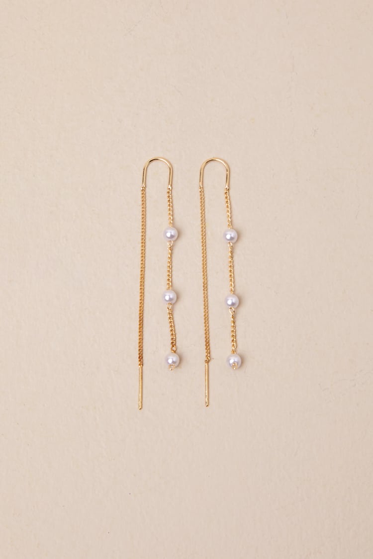 Simply Memorable Gold Pearl Threader Earrings