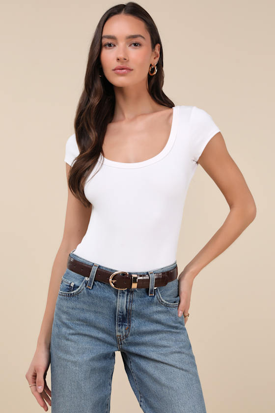 LULUS MODERN DETAILS BLACK AND BROWN CROC-EMBOSSED TWO-PIECE BELT SET