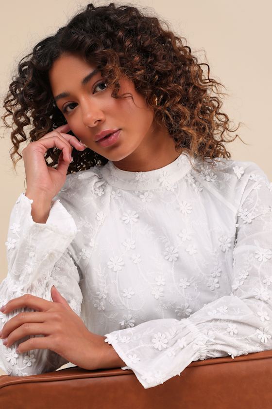 Lulus Charismatic Romantic White Embroidered Top In White